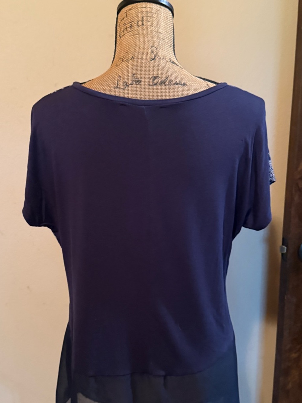 B.L.E.U. Navy Blue Short Sleeve Printed Scoop Neck Top - Picture 3 of 5
